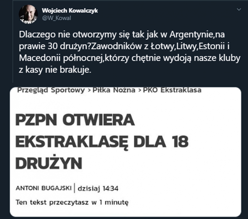 Tak Wojciech Kowalczyk podsumował rozszerzenie Ekstraklasy! :D